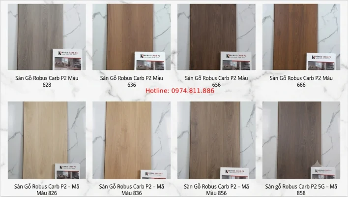 Catalogue bảng màu thực tế sàn gỗ Robus Carb P2 đầu 6 và đầu 8
